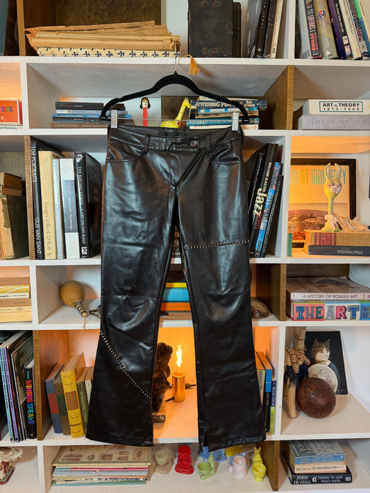 Andrew Mackenzie Faux Leather Whipstitch Flare Pants 40