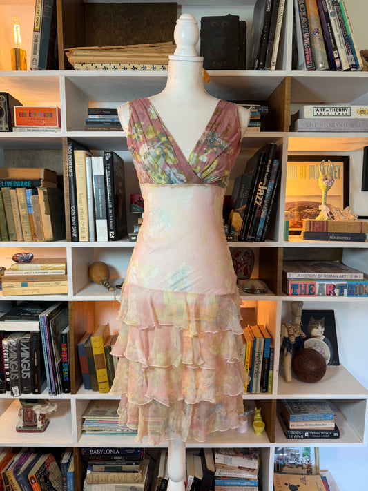 Blu Firenze Silk Floral Tiered Ruffle Dress