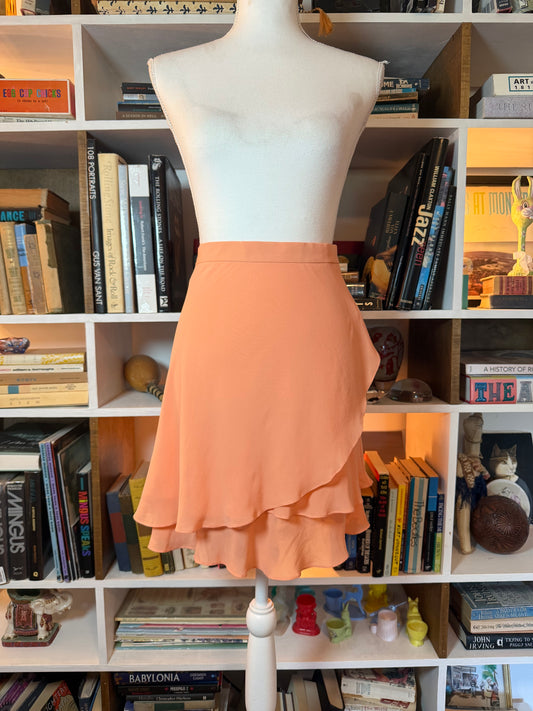 Escada Couture Peach Orange Silk Ruffle Skirt 34