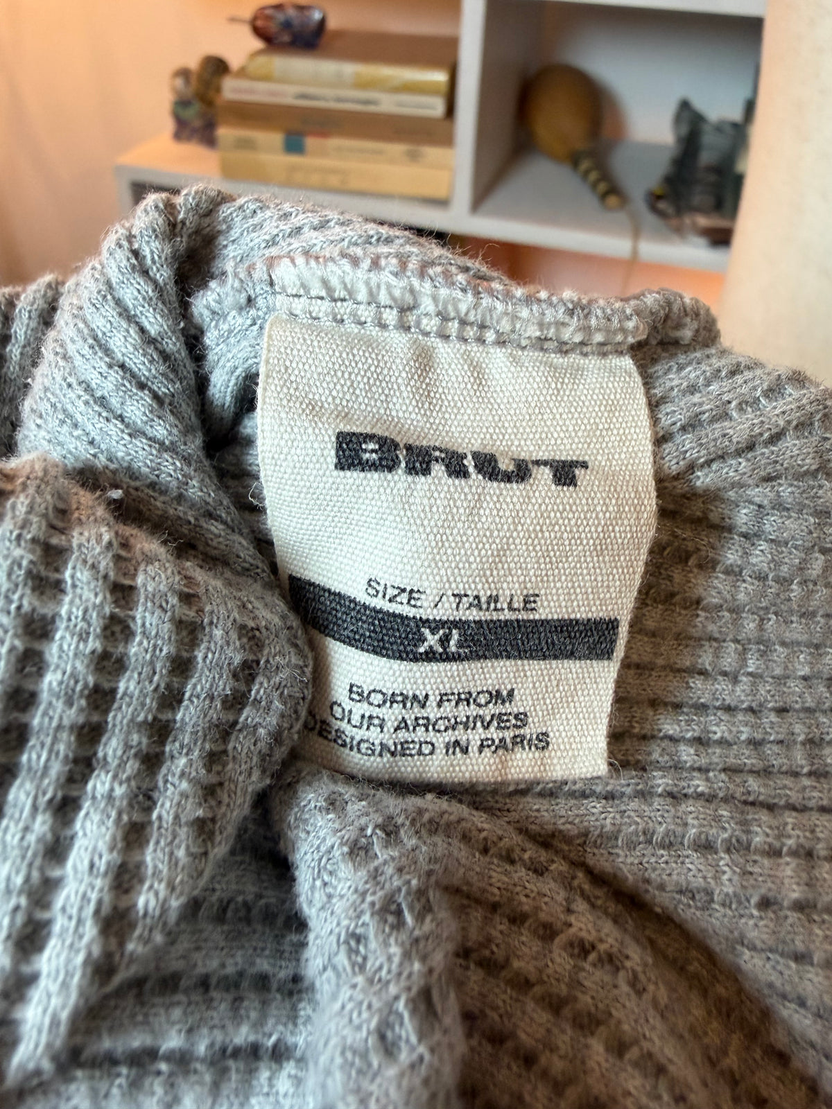 BRUT Paris Gray Waffle Knit Thermal Long Sleeve