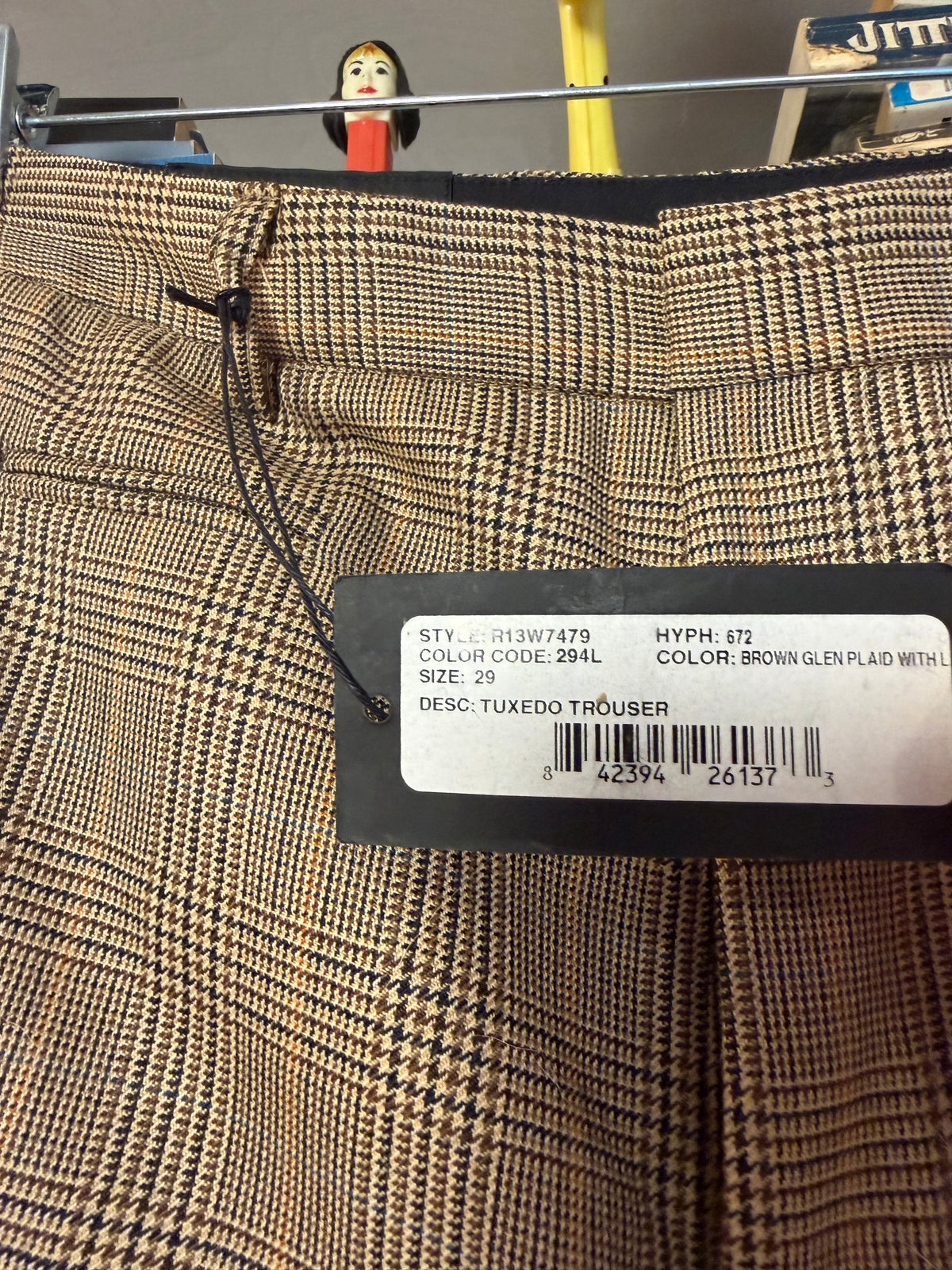 R13 Tuxedo Trouser Brown Glen Plaid Leopard Stripe 29 NWT