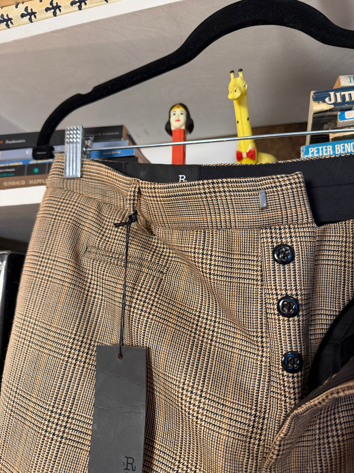 R13 Tuxedo Trouser Brown Glen Plaid Leopard Stripe 29 NWT