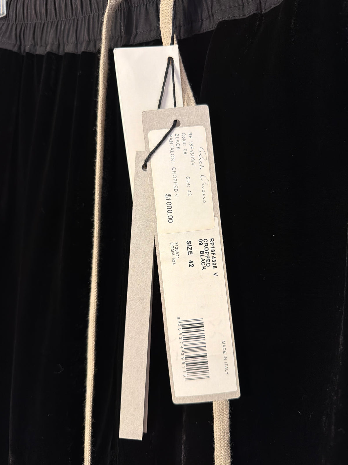 Rick Owens FW18 "Sisyphus" Velvet Cropped Drop-Crotch Pants