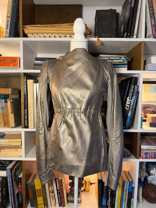 Rick Owens Silver Metallic Leather Jacket 42