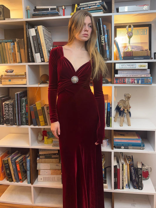 Marc Bouwer Red Velvet Gown