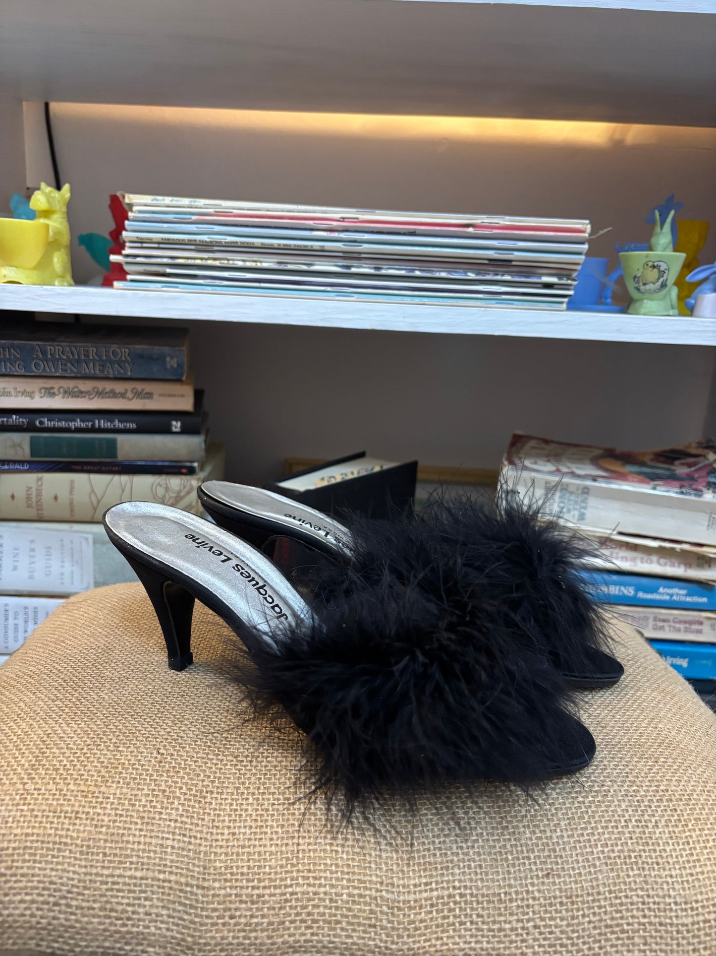 Jacques Levine Maribou Slippers 7.5