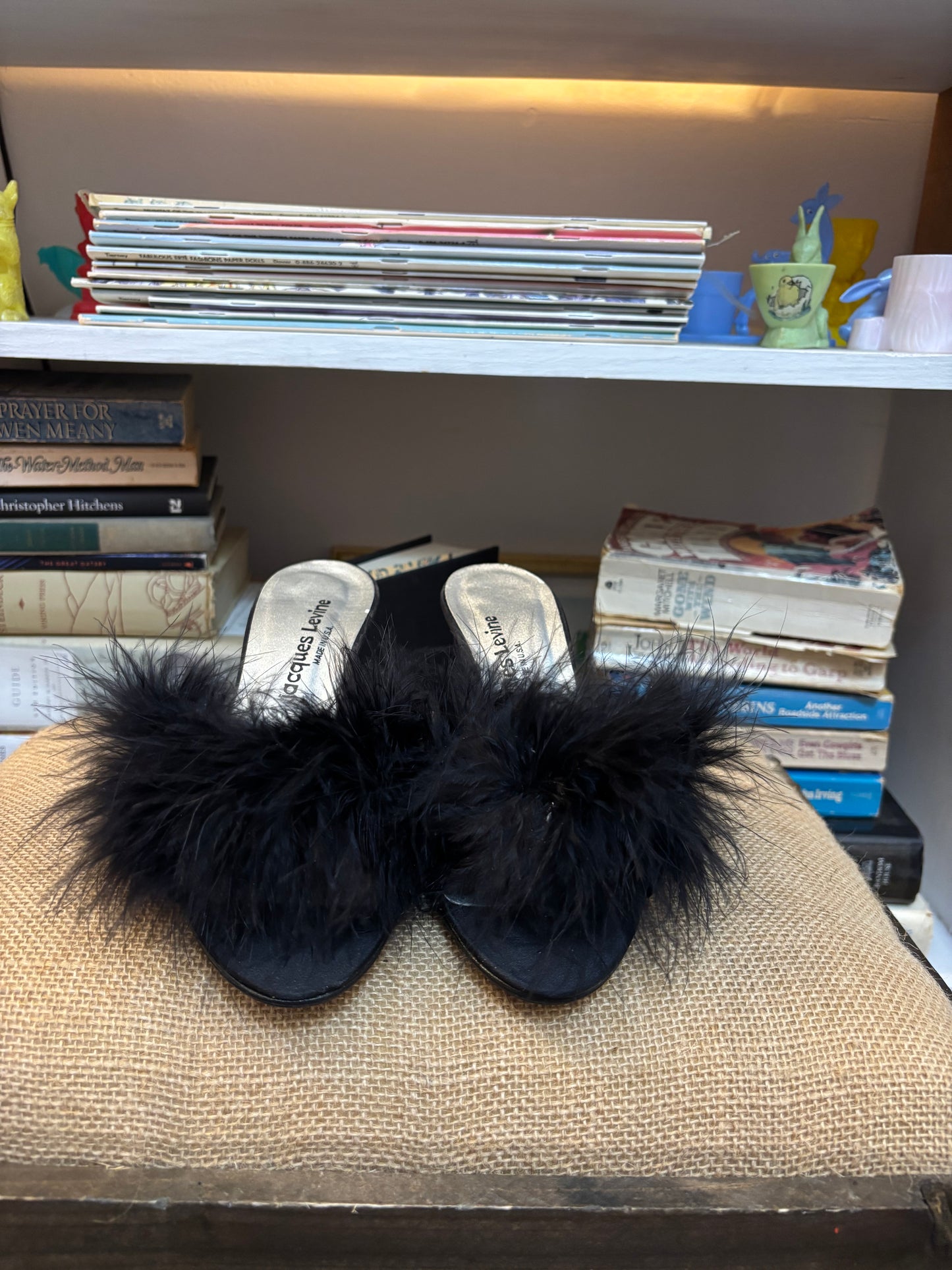 Jacques Levine Maribou Slippers 7.5