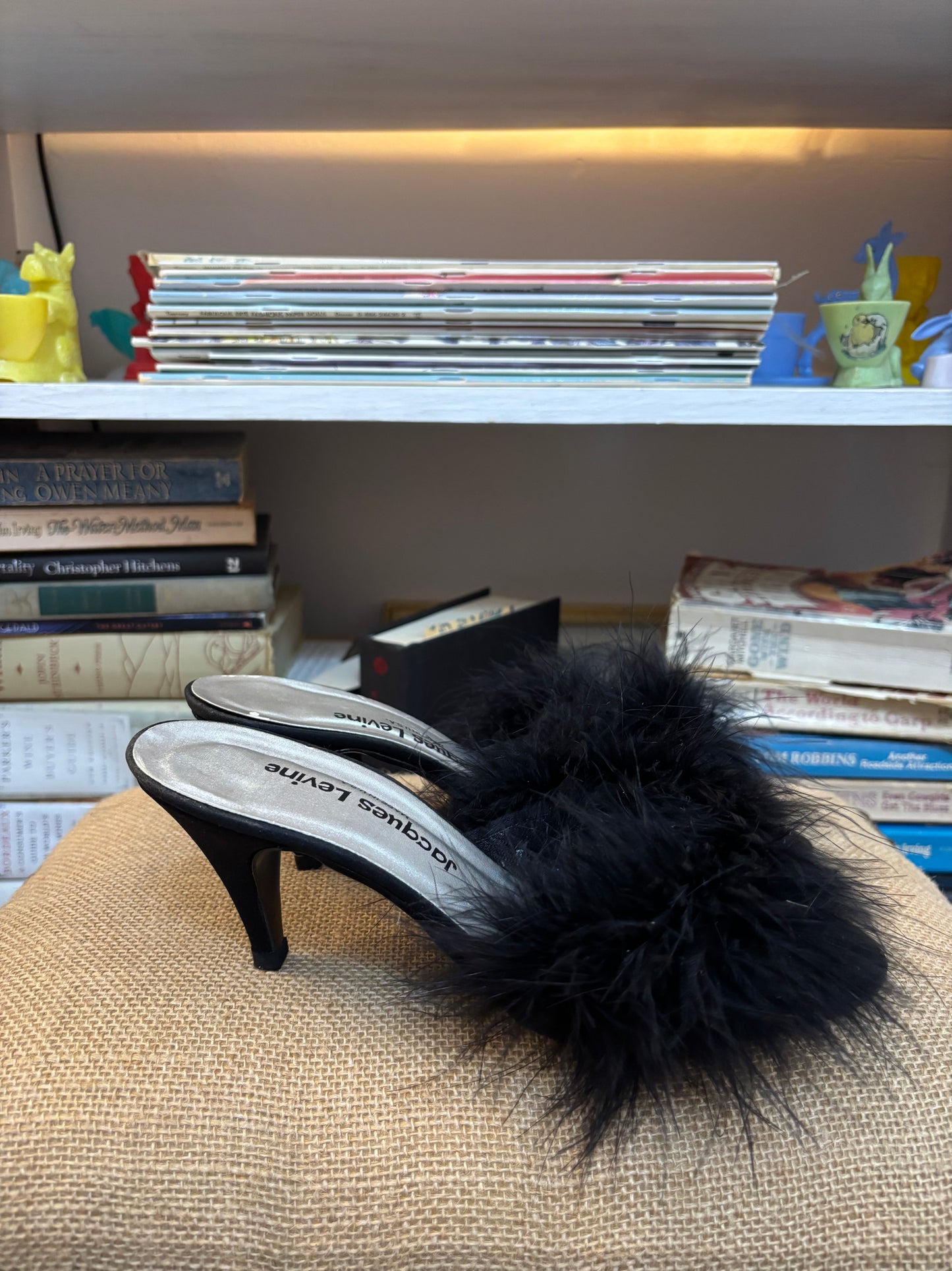 Jacques Levine Maribou Slippers 7.5