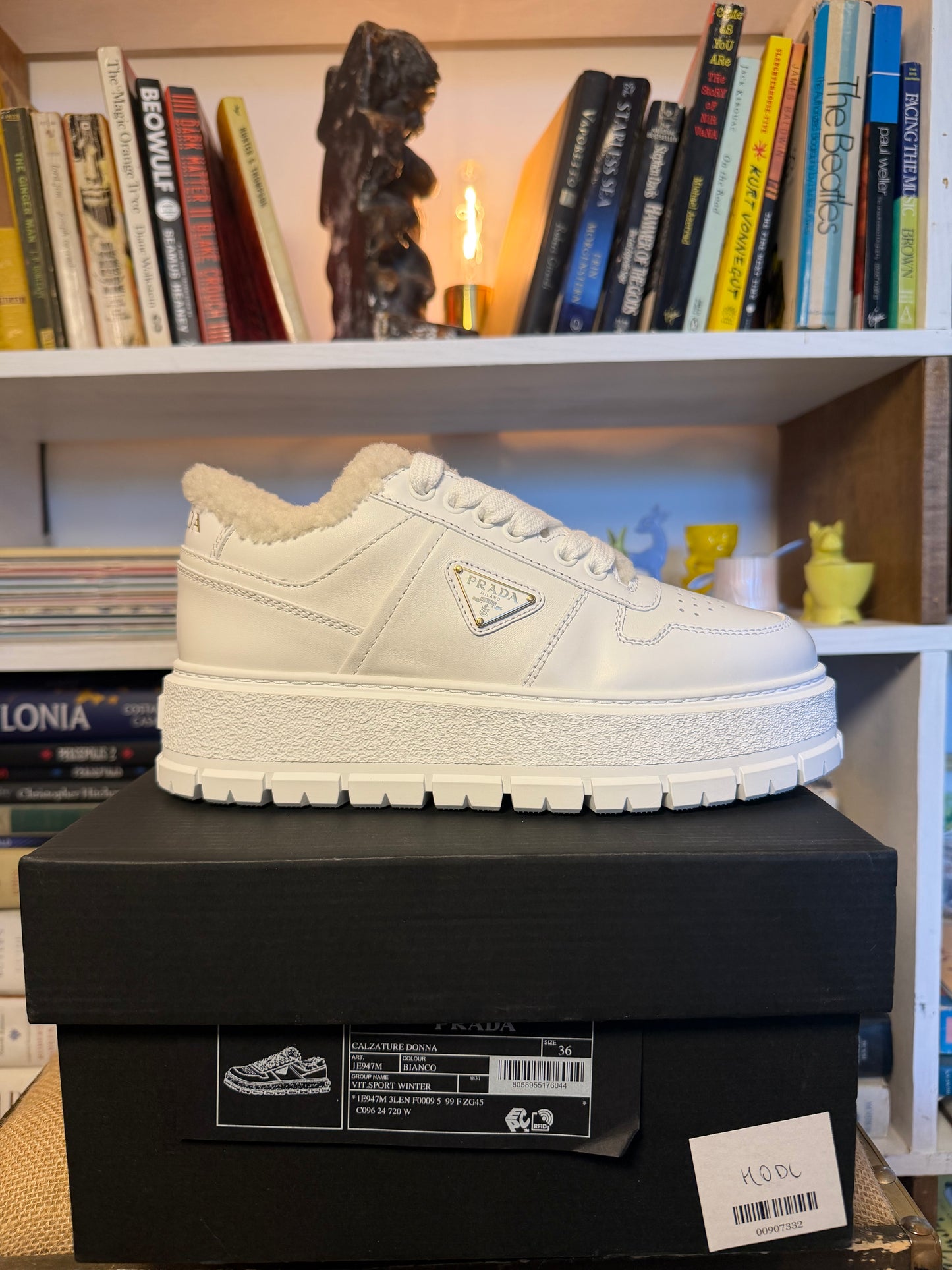 Prada Downtown Shearling Platform Sneakers 36