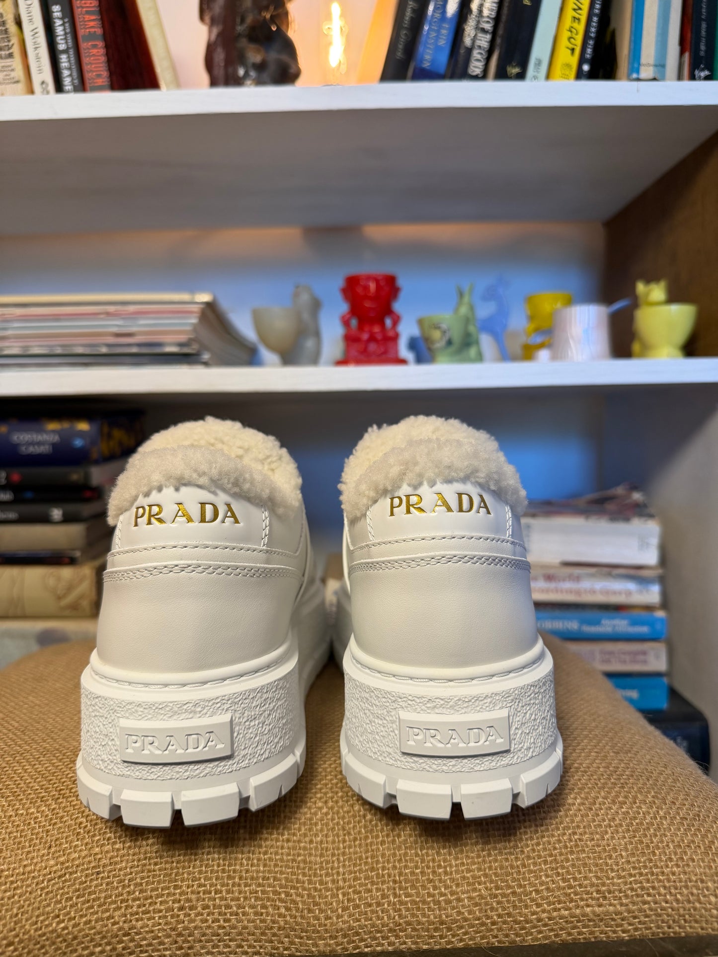 Prada Downtown Shearling Platform Sneakers 36