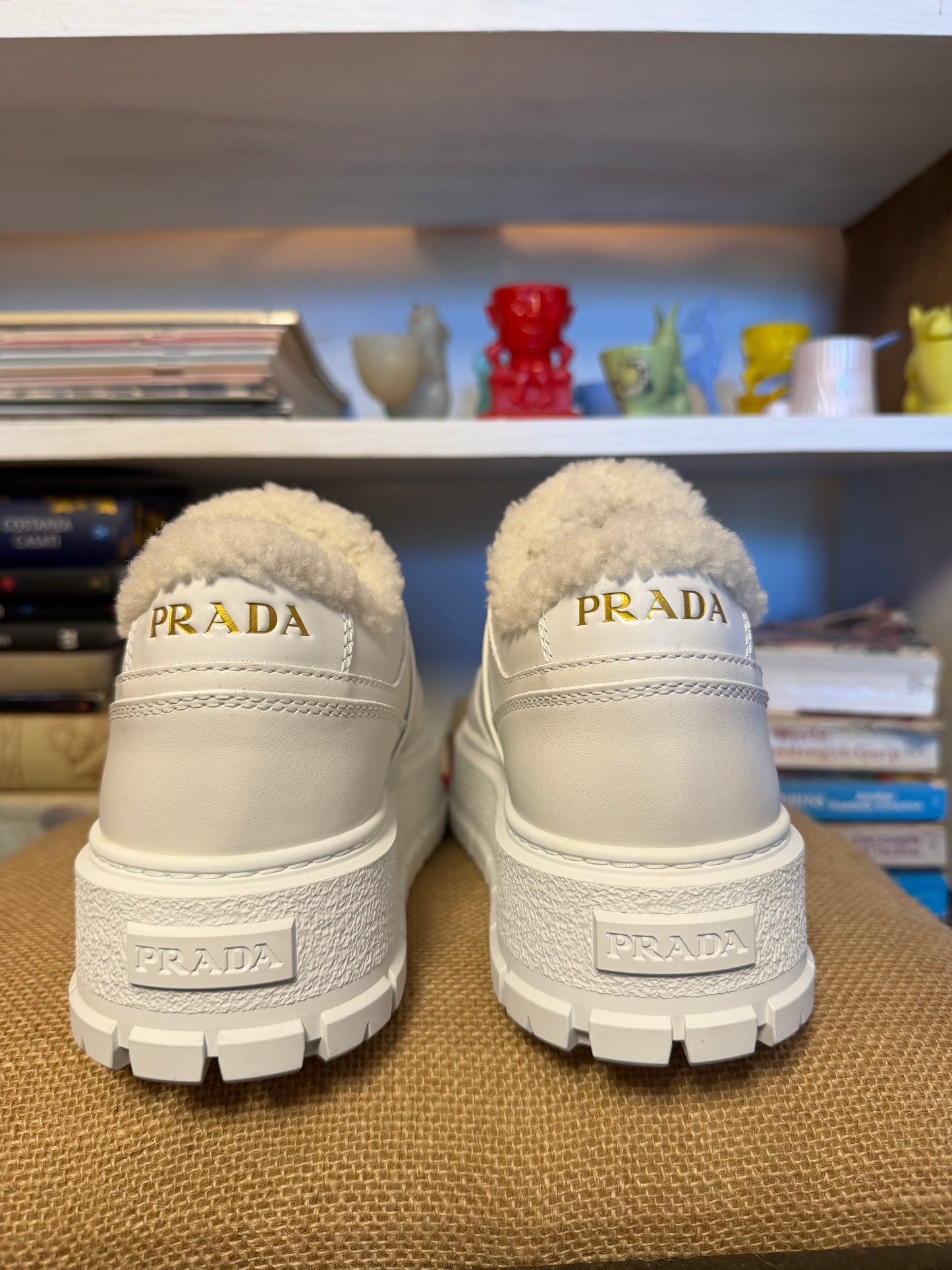 Prada Downtown Shearling Platform Sneakers 36