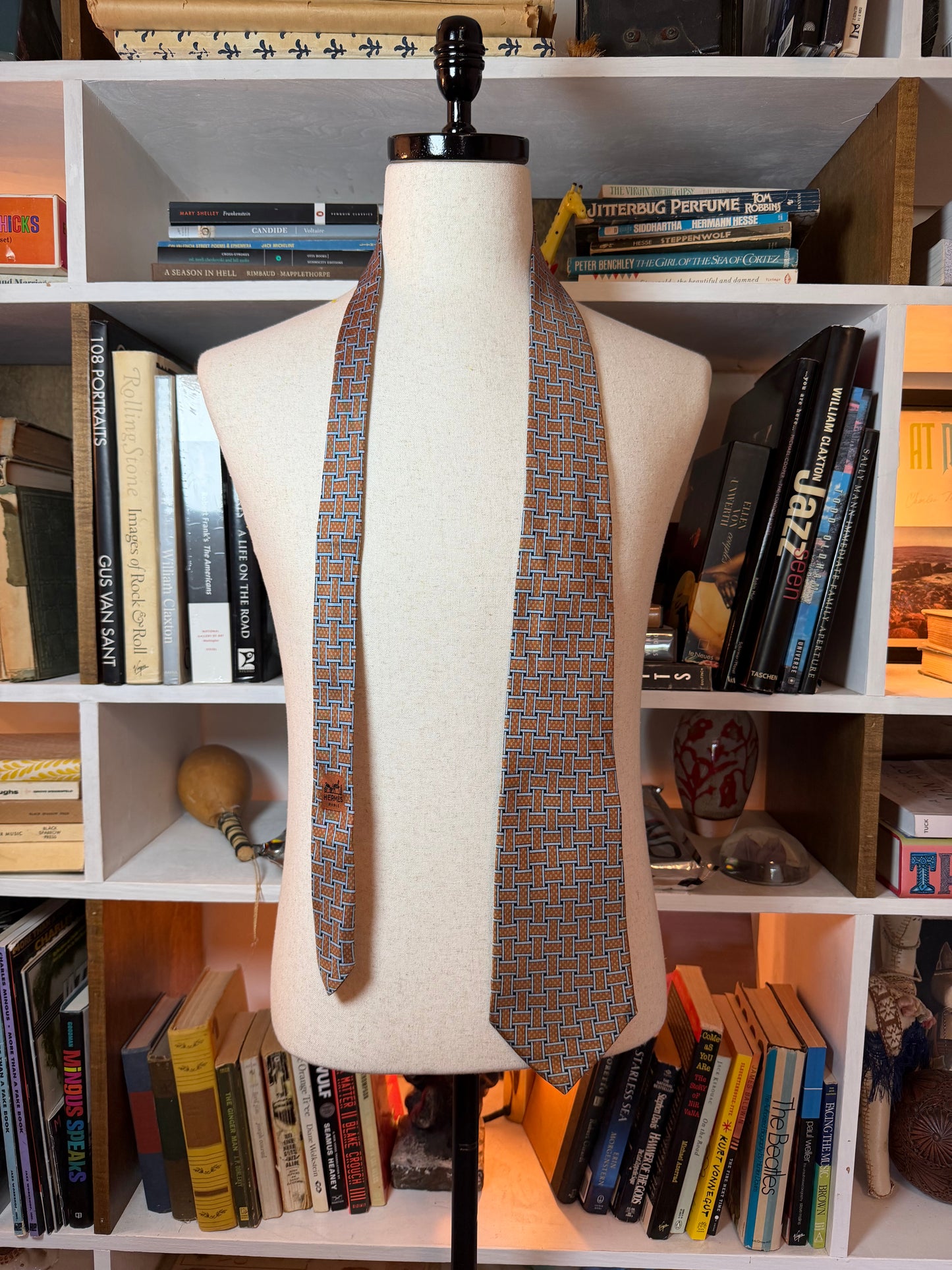 Hermès Paris Silk Tie — 1970s Basket Weave Geometric