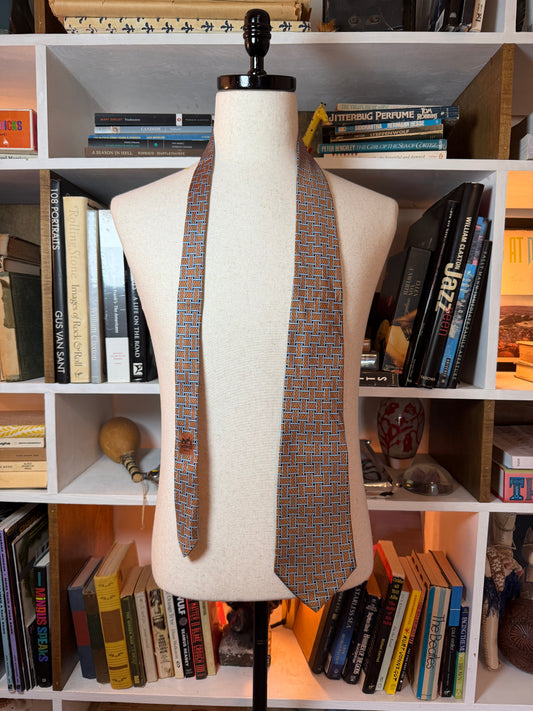 Hermès Paris Silk Tie — 1970s Basket Weave Geometric