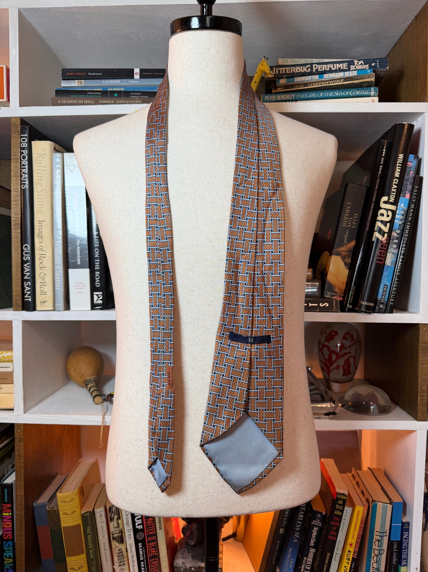 Hermès Paris Silk Tie — 1970s Basket Weave Geometric