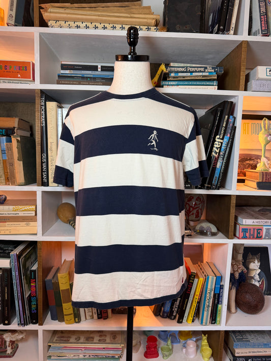 Alis Copenhagen Stripe T-Shirt Navy Cream Size Medium | Danish Skate Streetwear