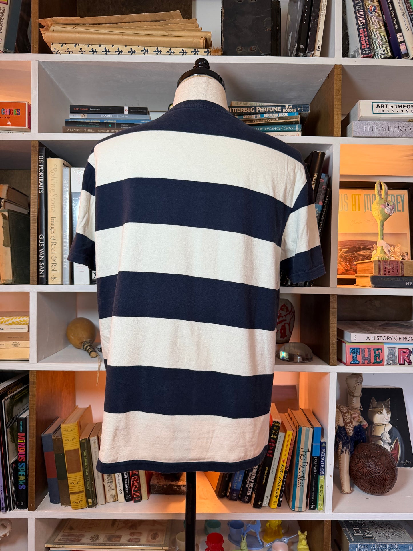 Alis Copenhagen Stripe T-Shirt Navy Cream Size Medium | Danish Skate Streetwear