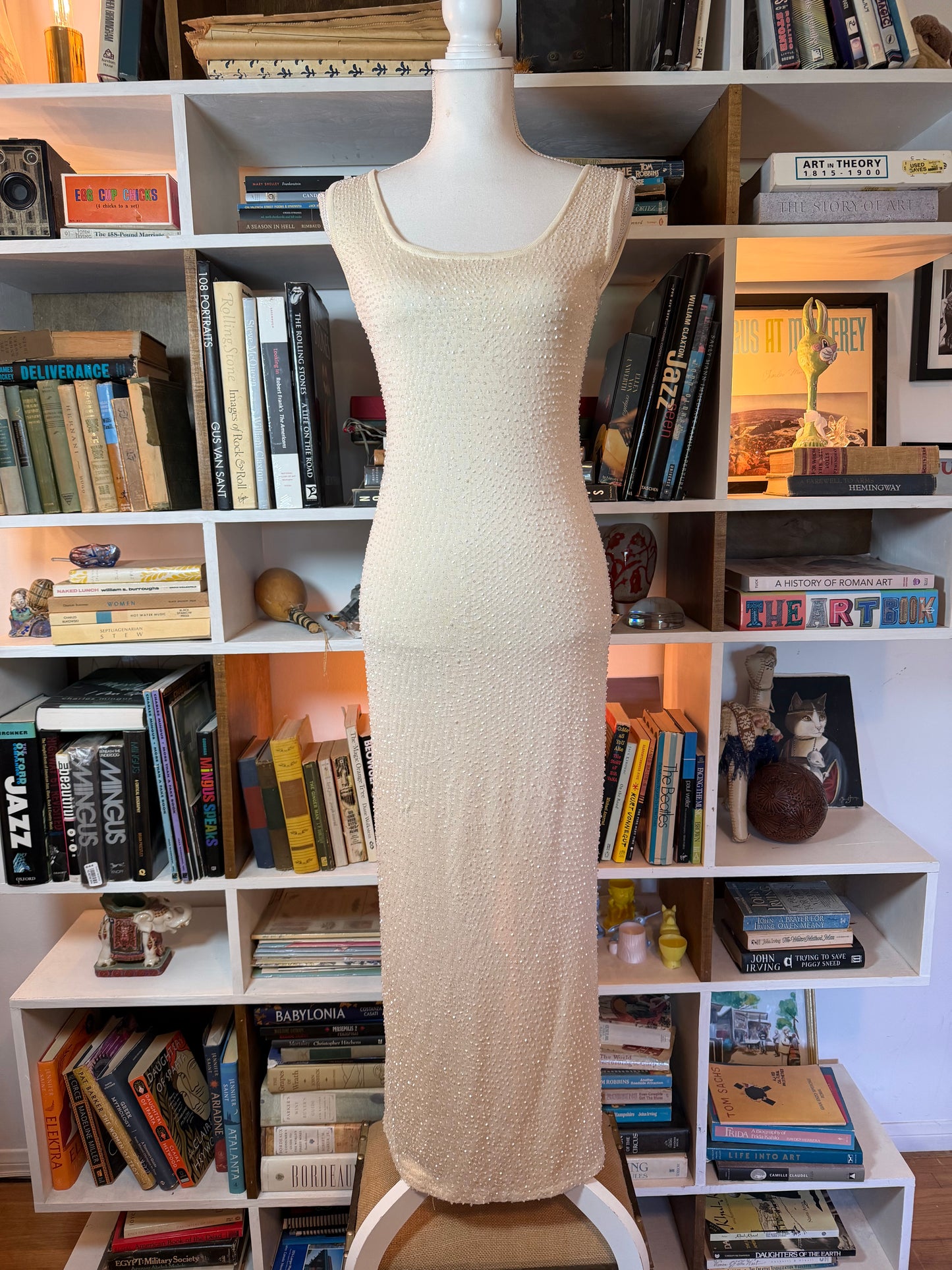 Badgley Mischka Ivory Beaded Column Gown