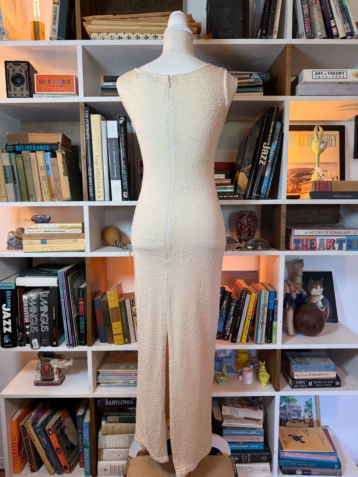 Badgley Mischka Ivory Beaded Column Gown