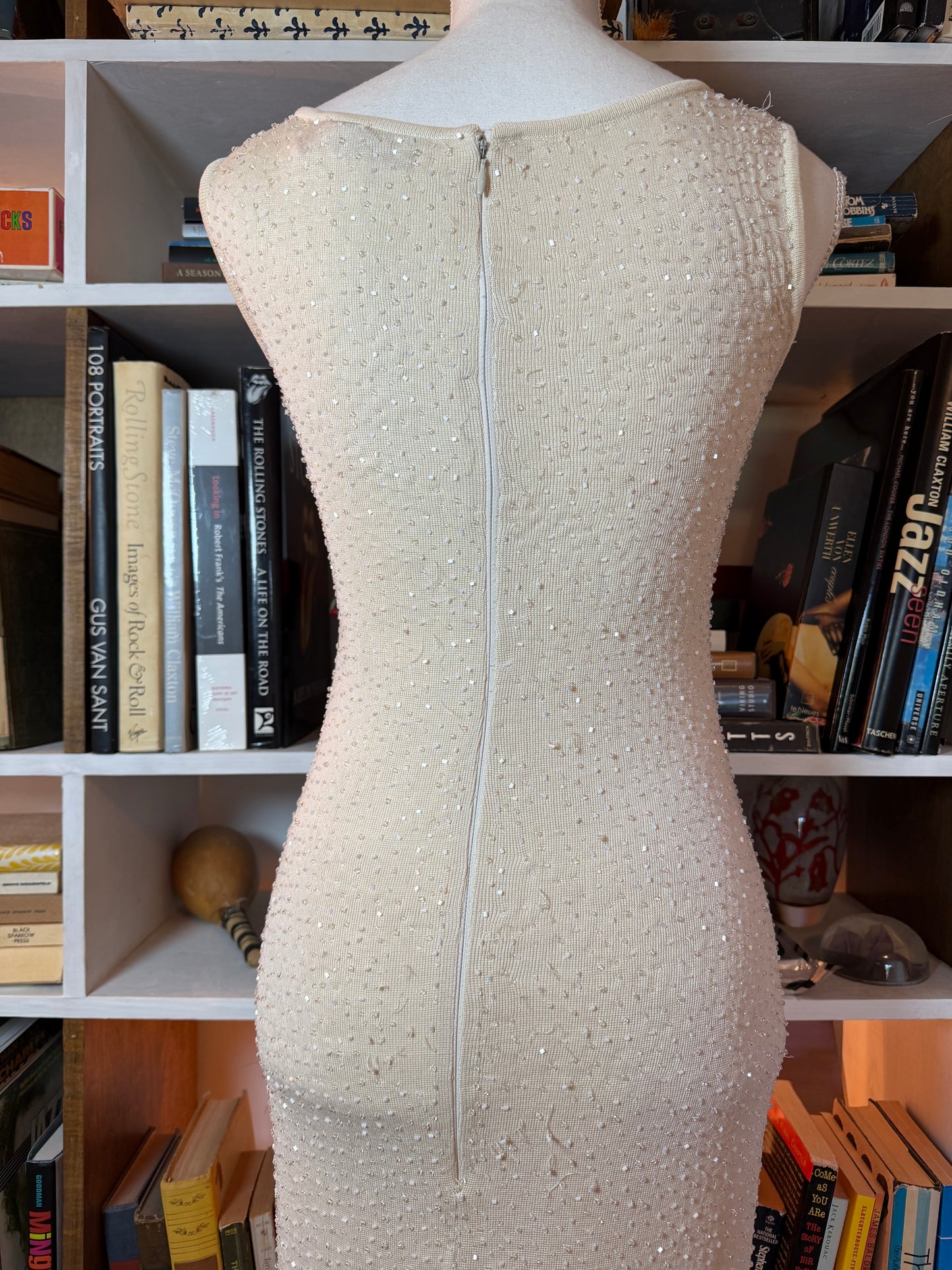 Badgley Mischka Ivory Beaded Column Gown