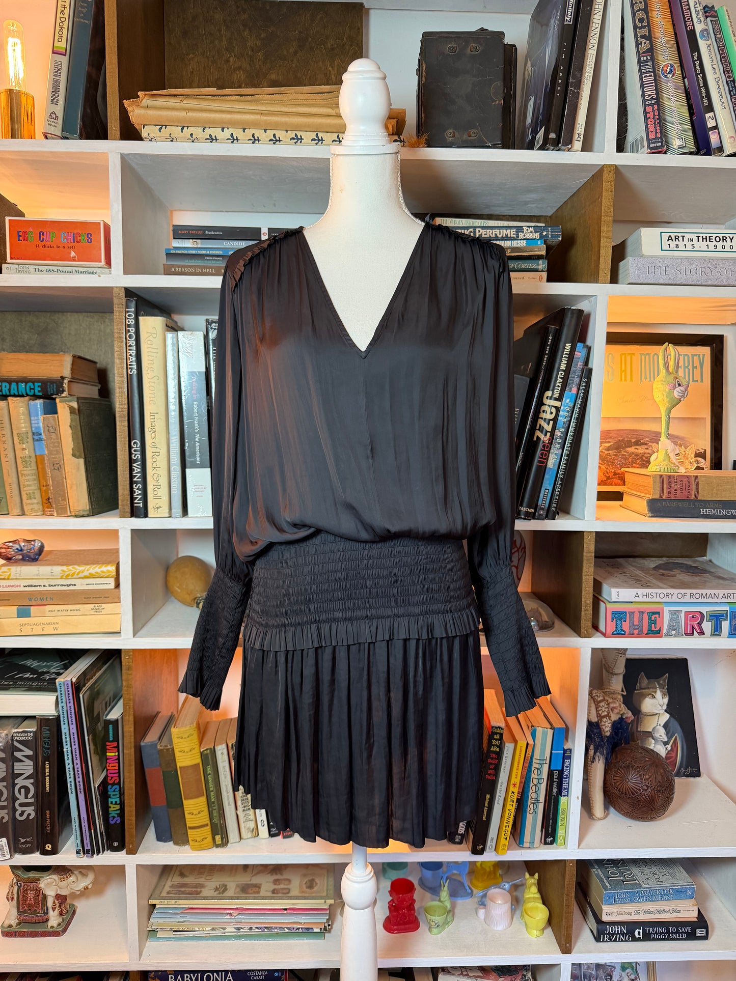 Ulla Johnson Charcoal Smocked Drop Waist Mini Dress