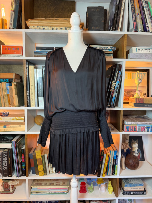 Ulla Johnson Charcoal Smocked Drop Waist Mini Dress