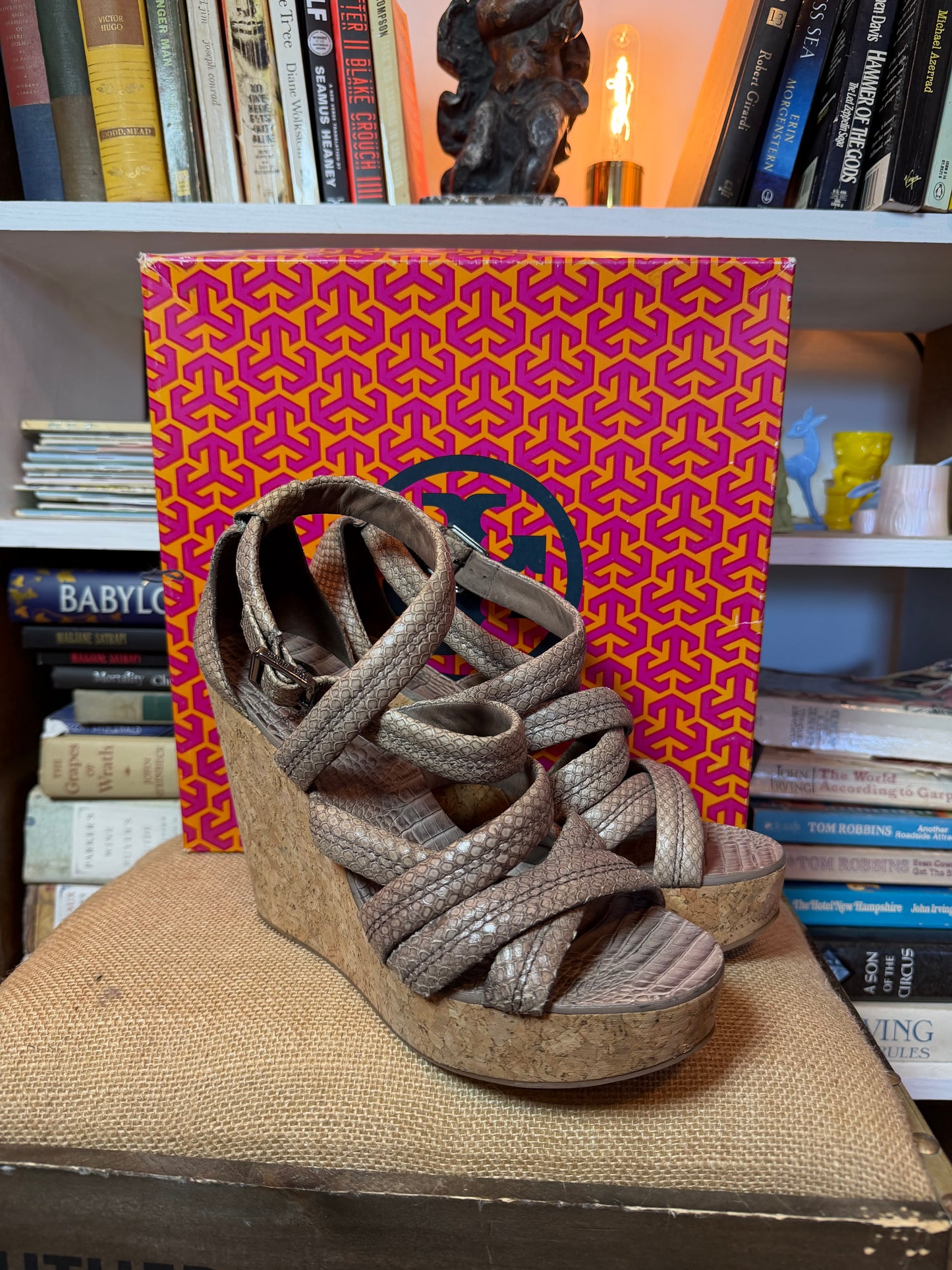 Tory Burch Jeanine Cork Wedge Sandals in Granite — Size 8.5