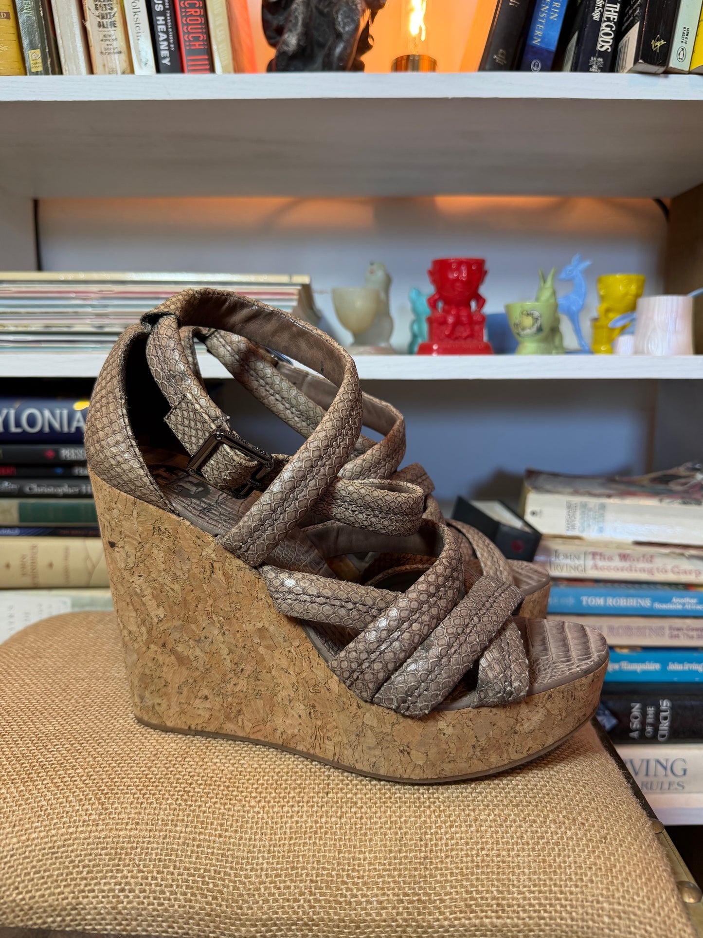 Tory Burch Jeanine Cork Wedge Sandals in Granite — Size 8.5