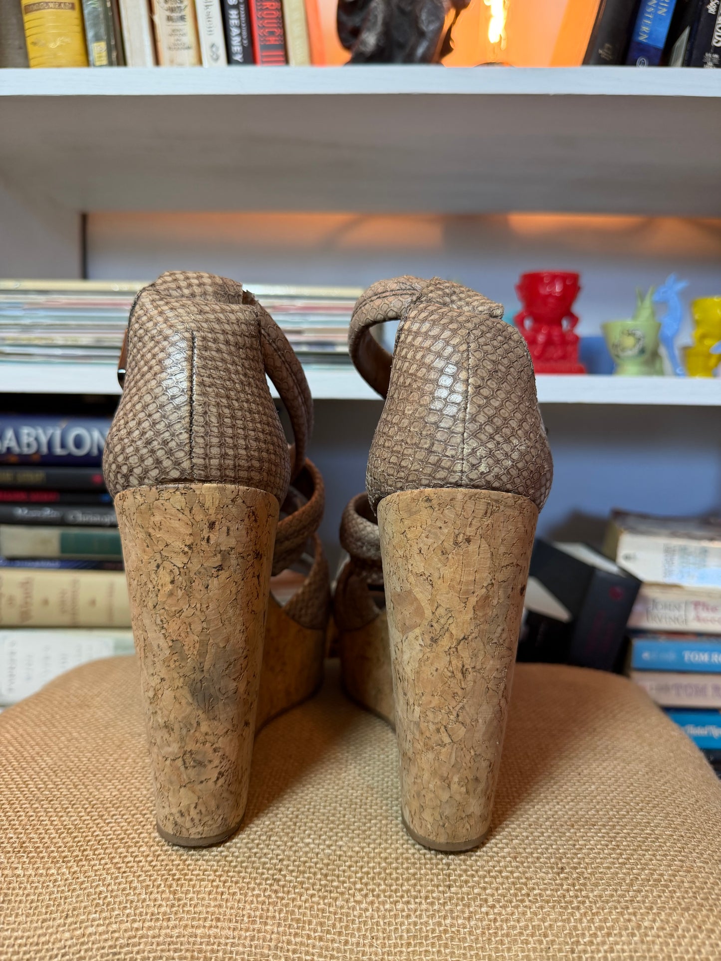 Tory Burch Jeanine Cork Wedge Sandals in Granite — Size 8.5