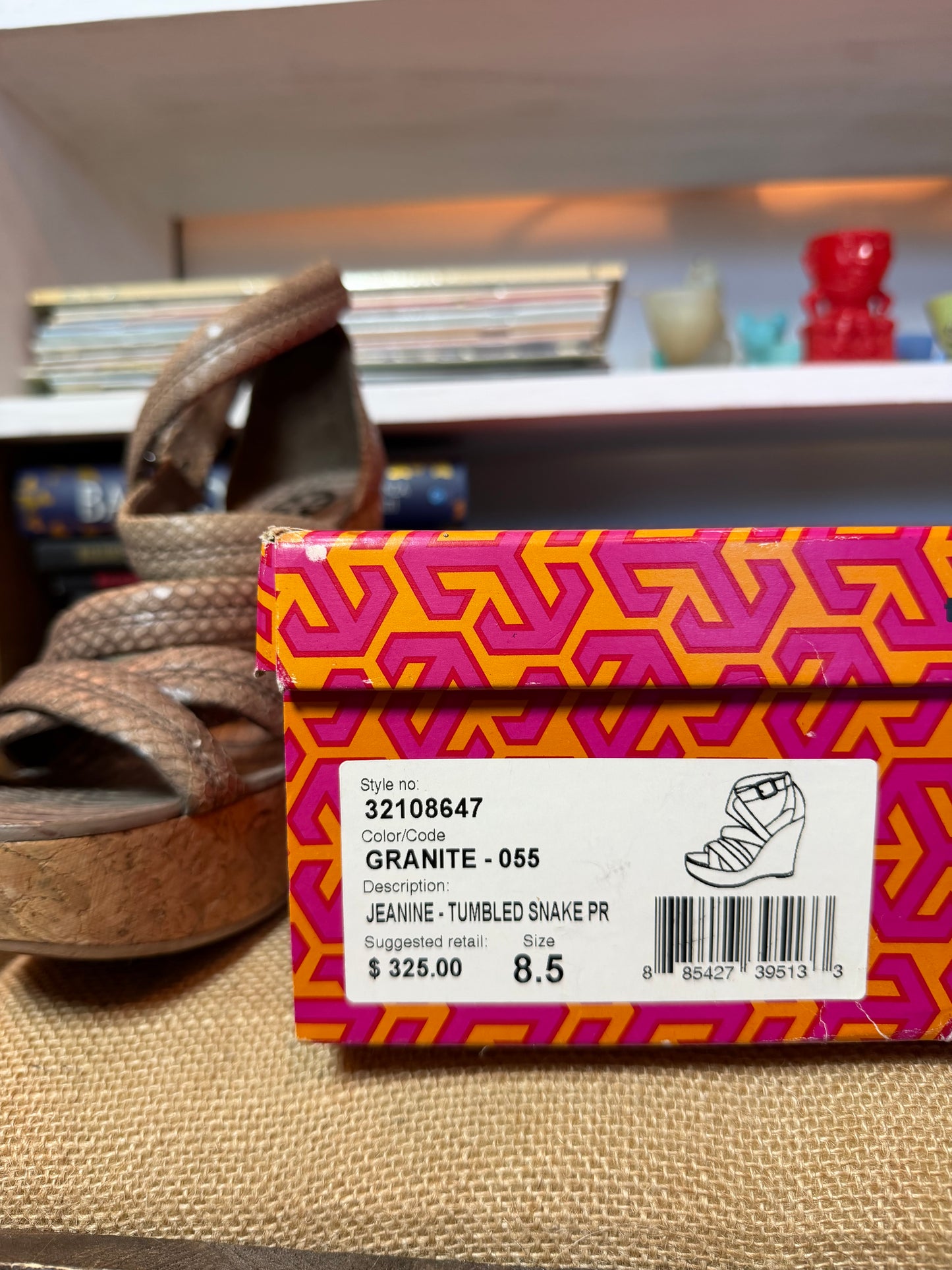 Tory Burch Jeanine Cork Wedge Sandals in Granite — Size 8.5
