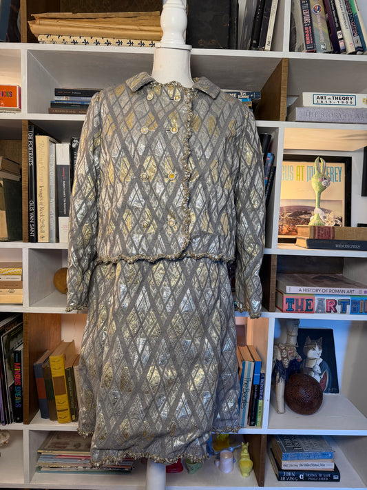 1960s Oscar de la Renta Metallic Brocade Dress & Jacket Set