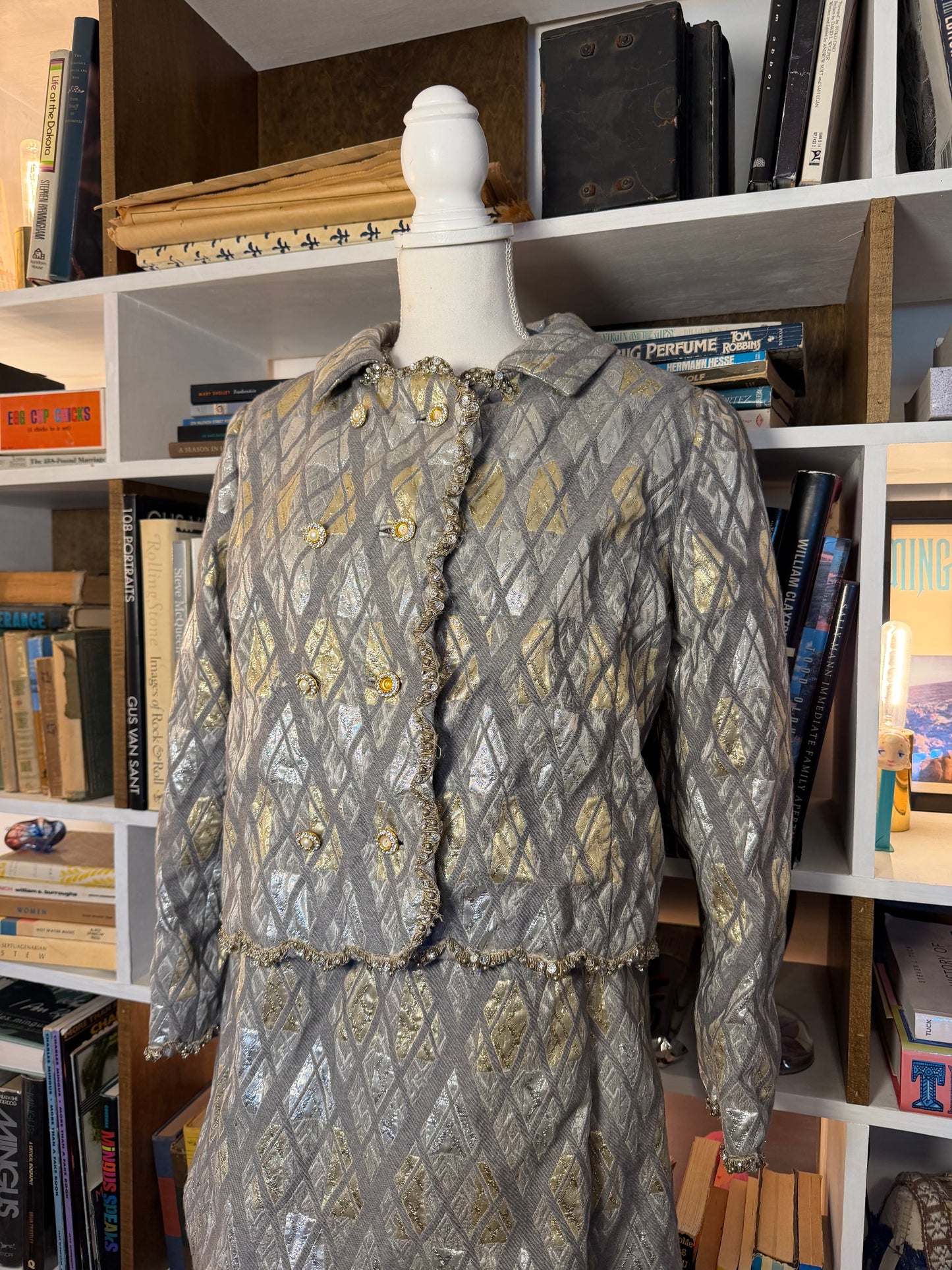 1960s Oscar de la Renta Metallic Brocade Dress & Jacket Set