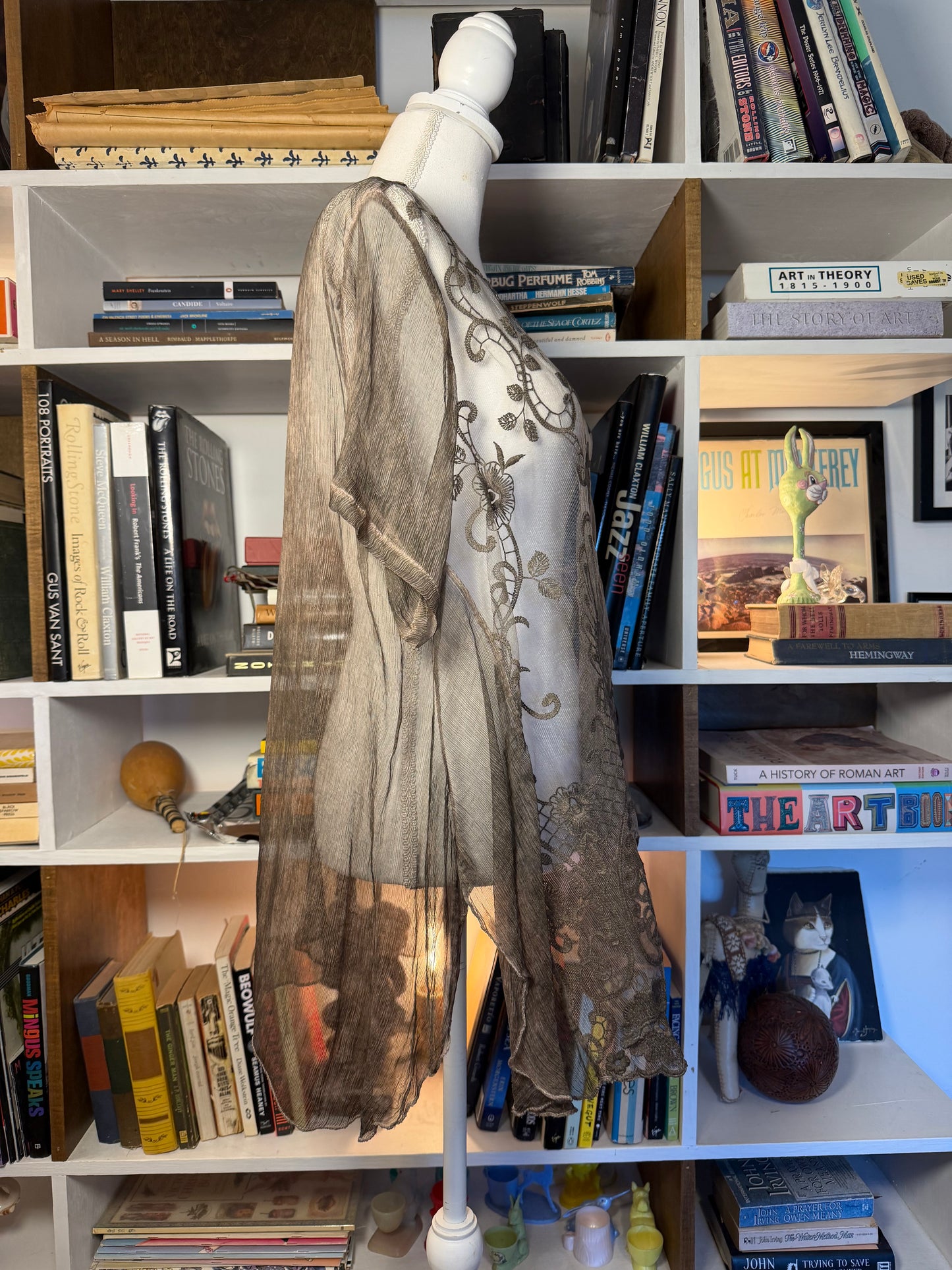 Antique Style Chiffon Embroidered Top — Hand-Embroidered Sheer Tunic