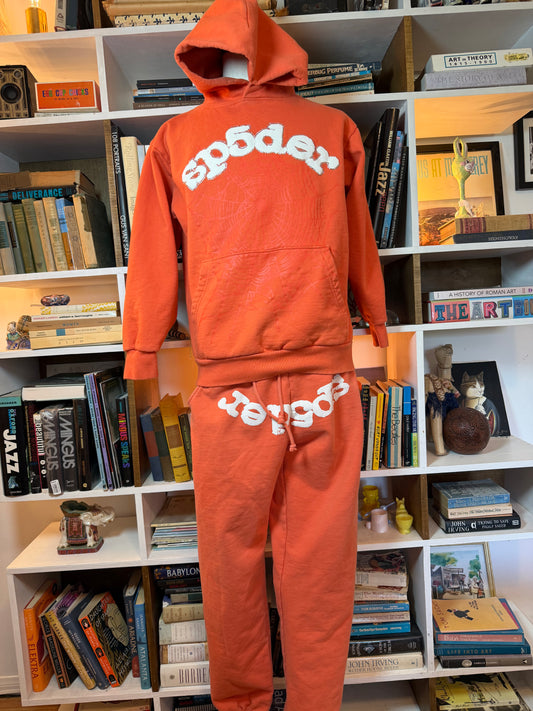 Sp5der Rust Orange Web Graphic Tracksuit Set