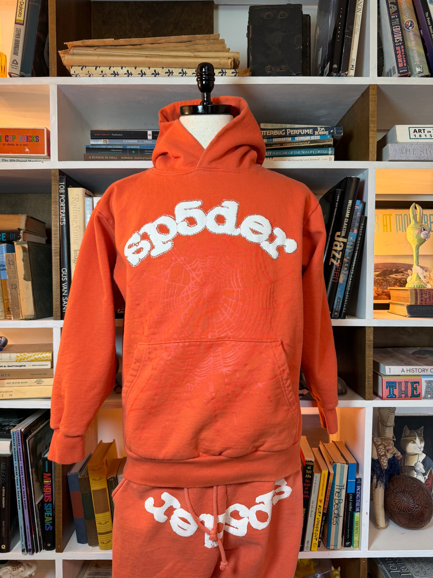 Sp5der Rust Orange Web Graphic Tracksuit Set