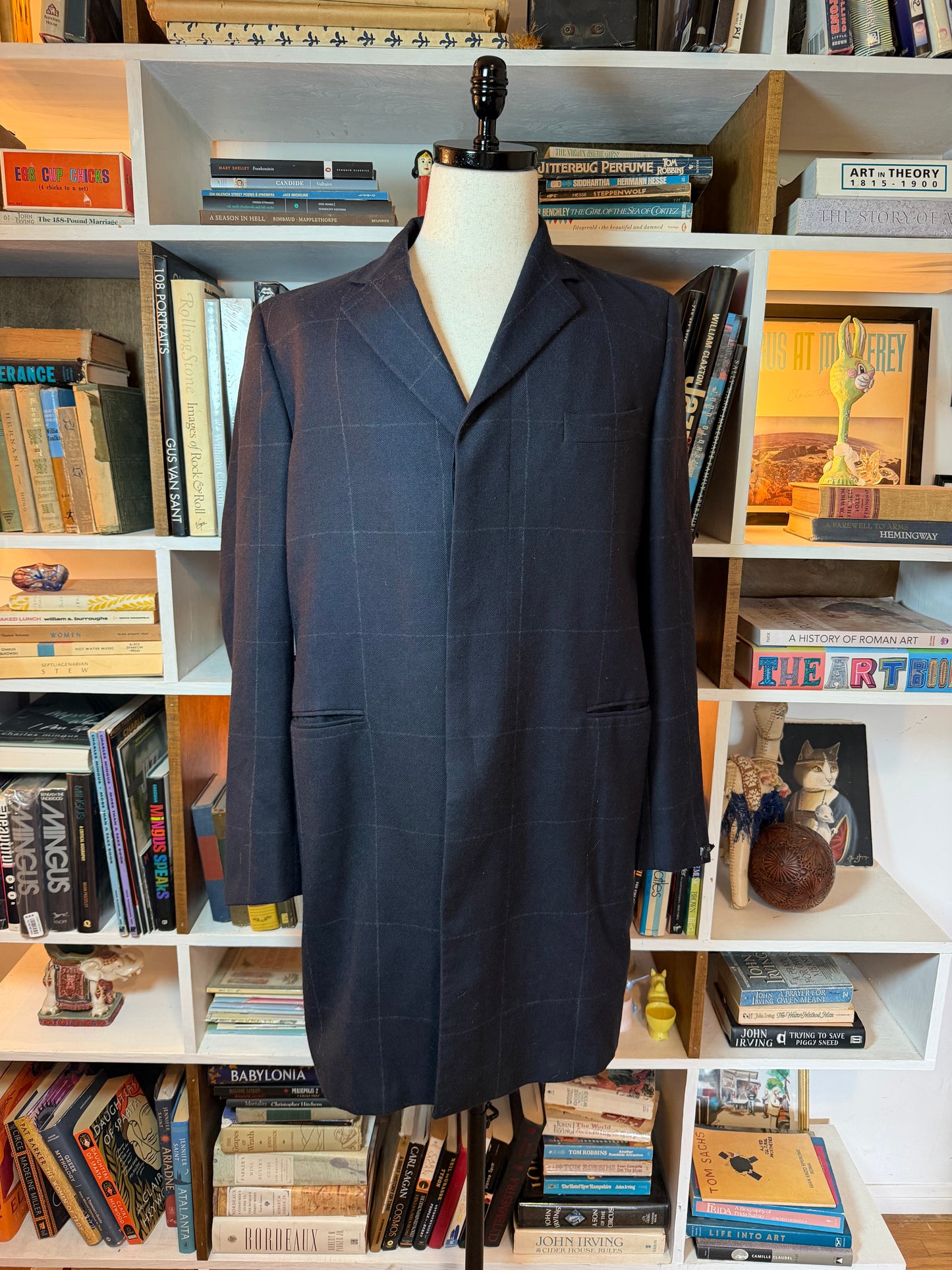 Paul Smith Navy Windowpane Wool Overcoat