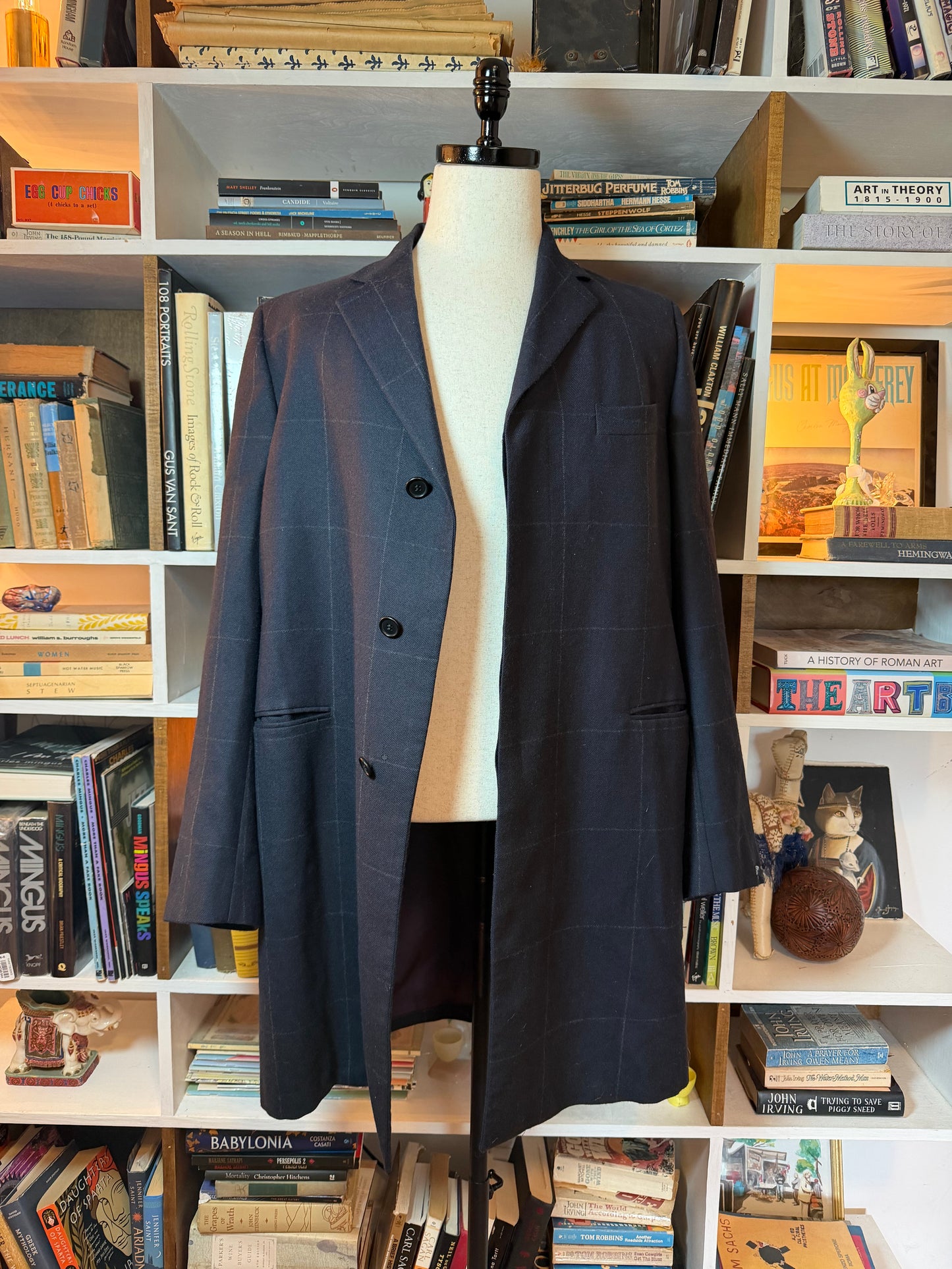 Paul Smith Navy Windowpane Wool Overcoat
