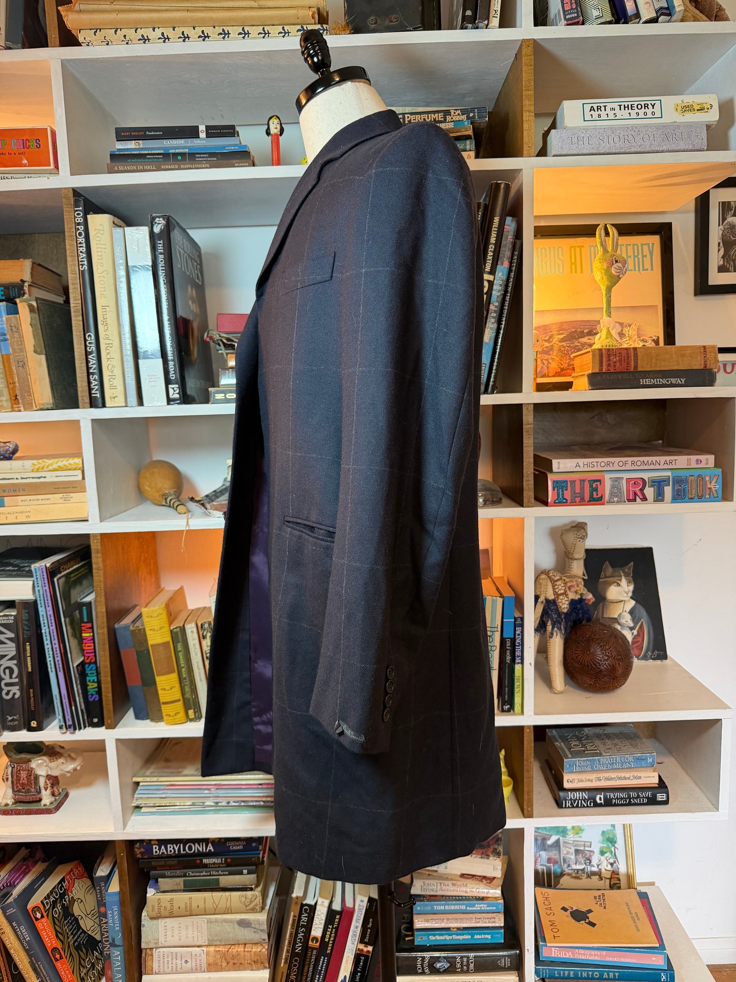 Paul Smith Navy Windowpane Wool Overcoat