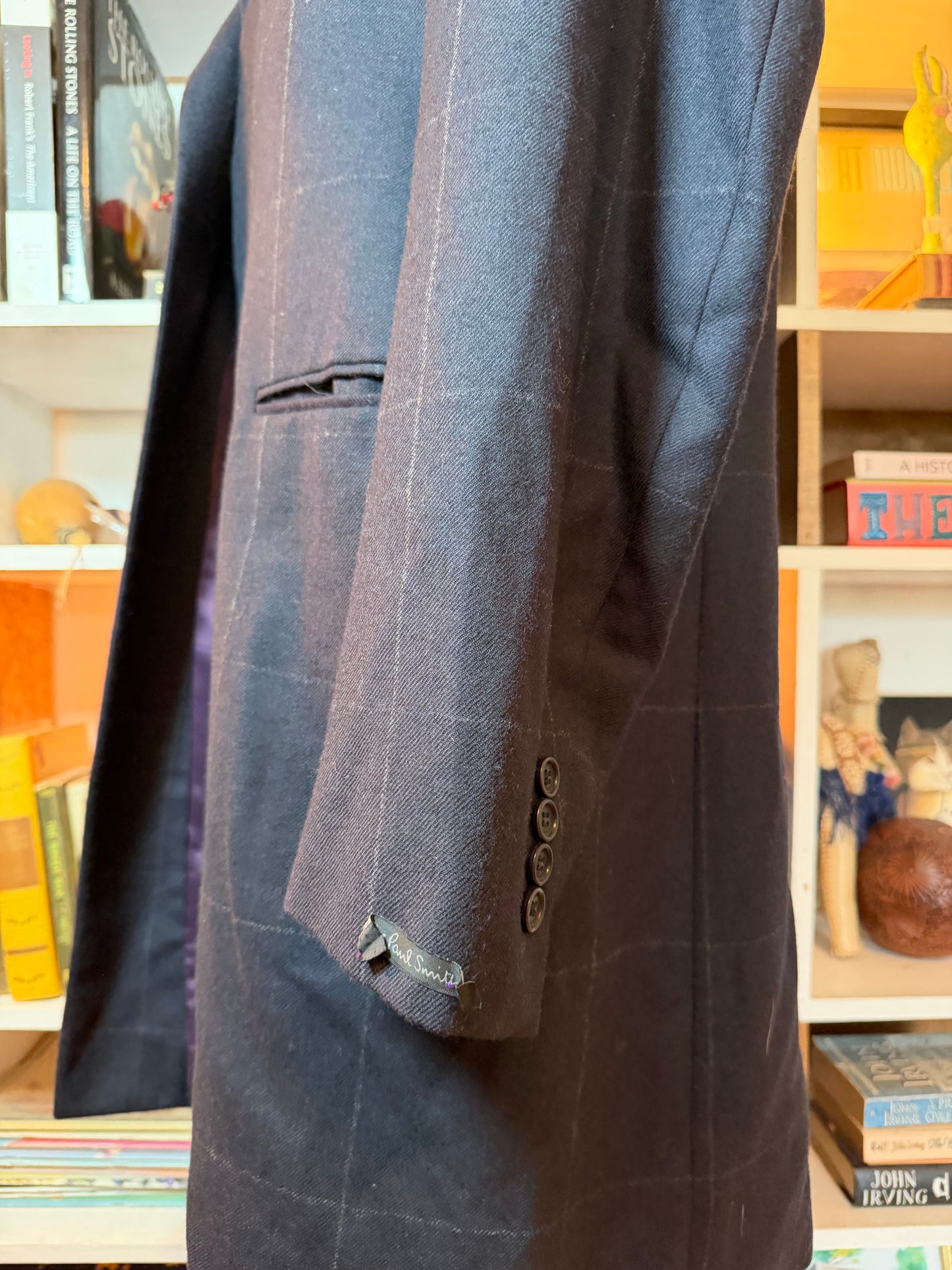 Paul Smith Navy Windowpane Wool Overcoat