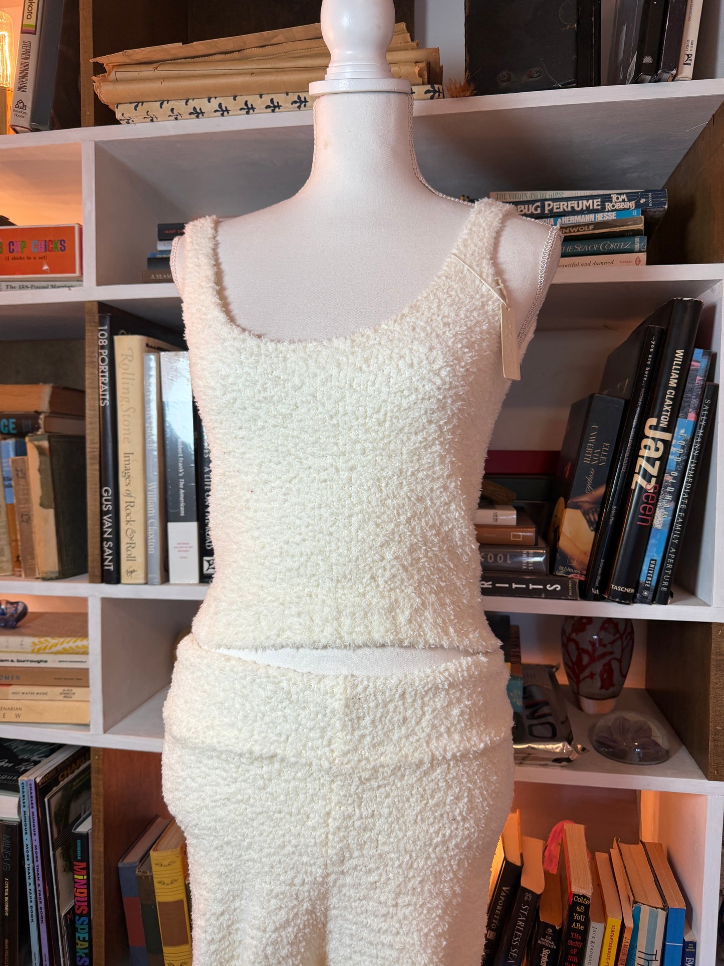 SKIMS Cozy Knit Bouclé Tank & Pants Set — Bone, Size S/M