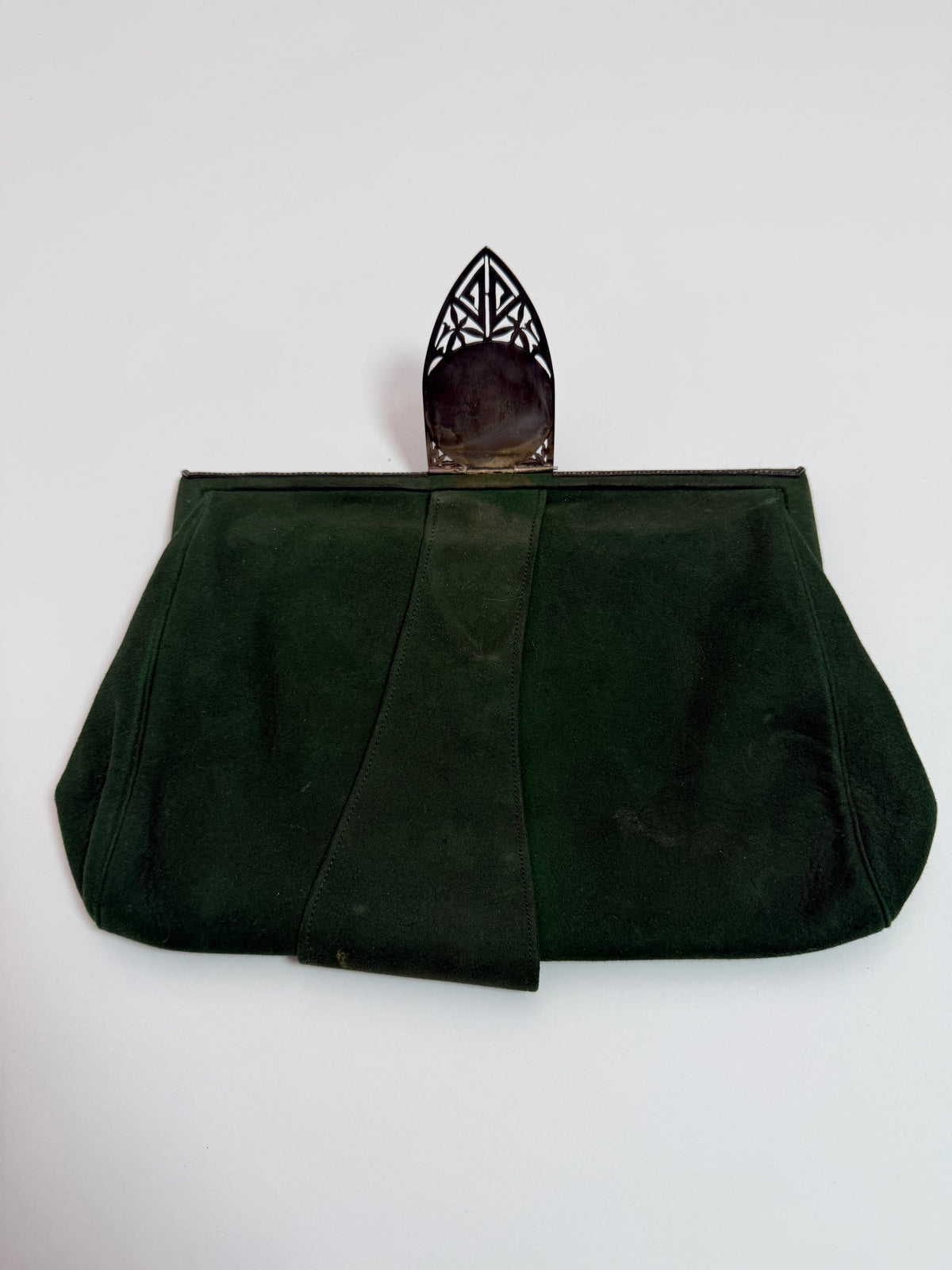 1920s French Art Deco Green Suede Watch Clutch