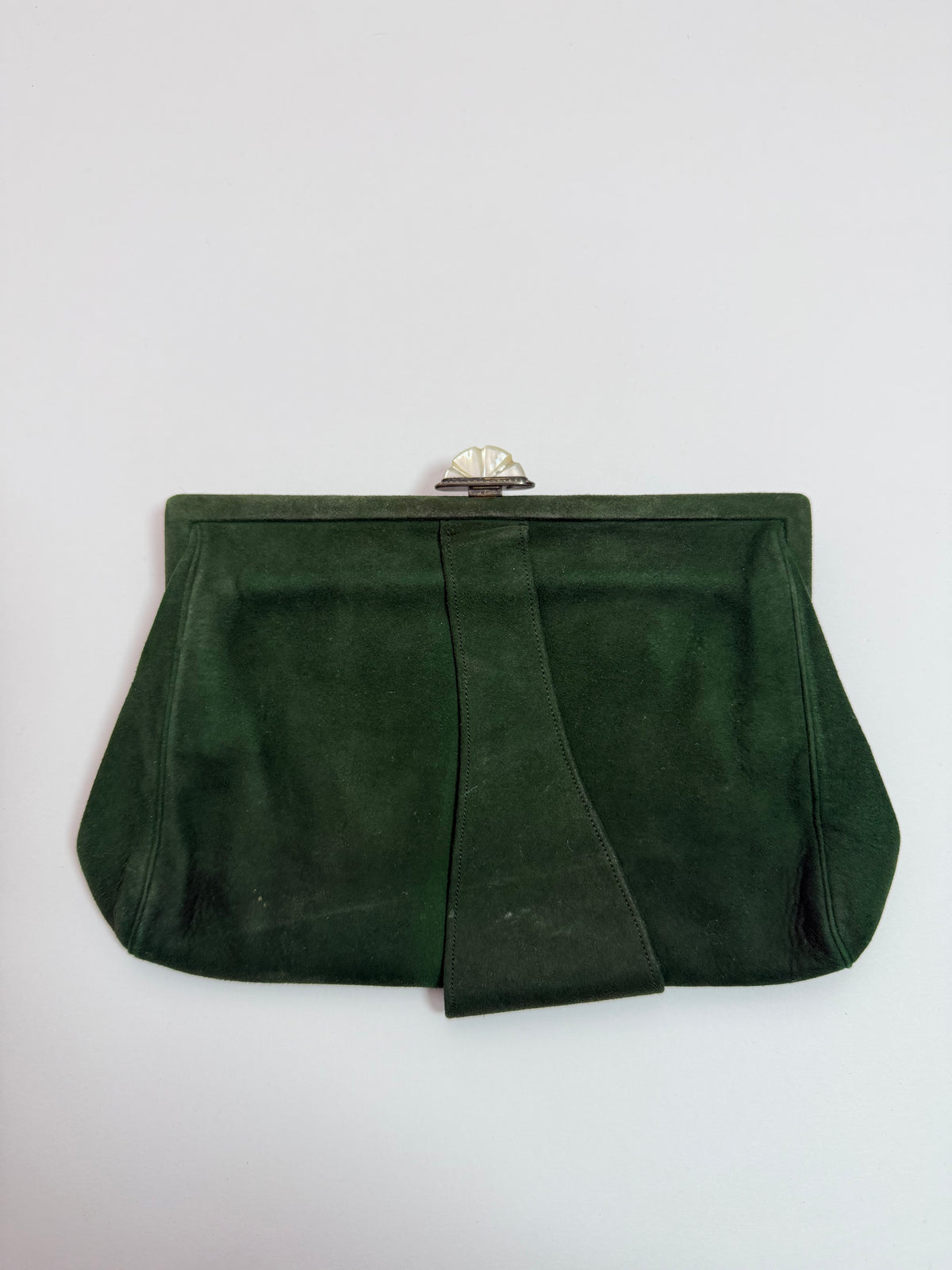 1920s French Art Deco Green Suede Watch Clutch