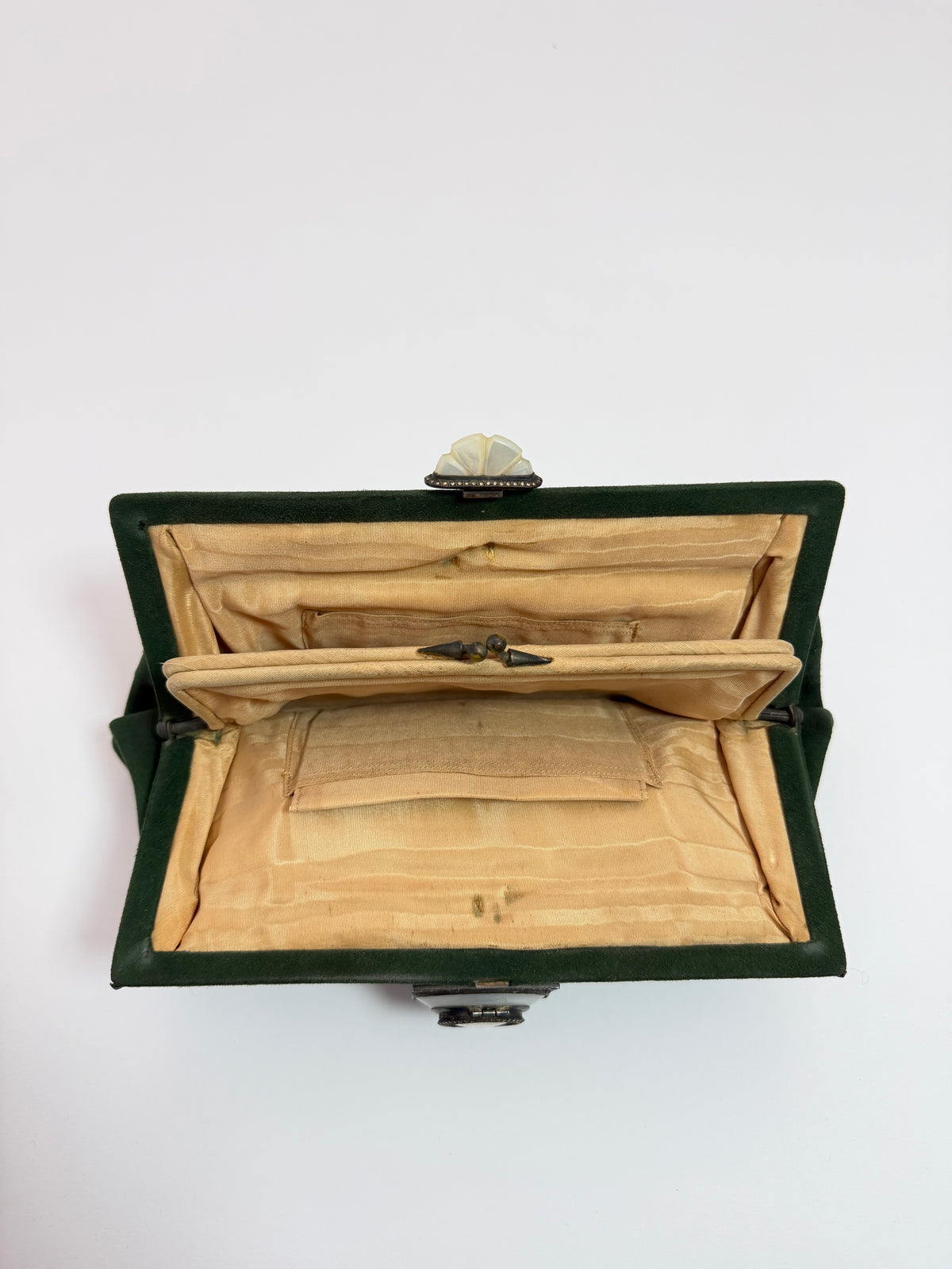 1920s French Art Deco Green Suede Watch Clutch