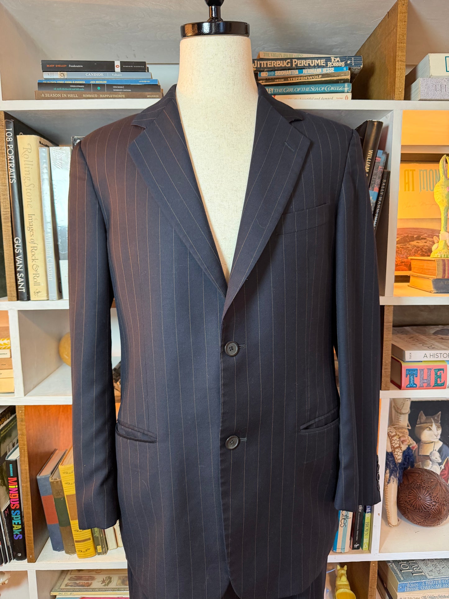 Valentino Uomo Navy Pinstripe Suit — Size 40